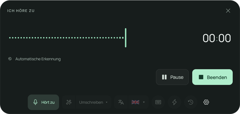 Meymo Desktop-Anwendung — Diktieren